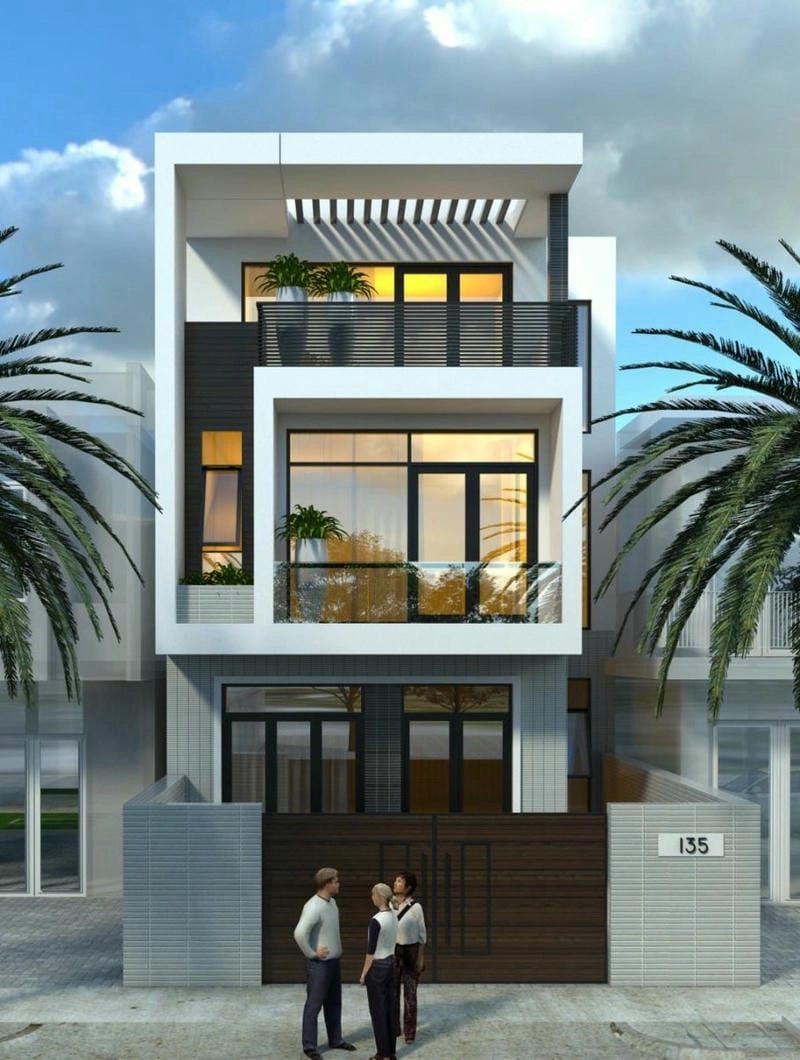 mẫu nhà phố 1 trệt 2 lầu sân thượng mở rộng không gian thư giãn