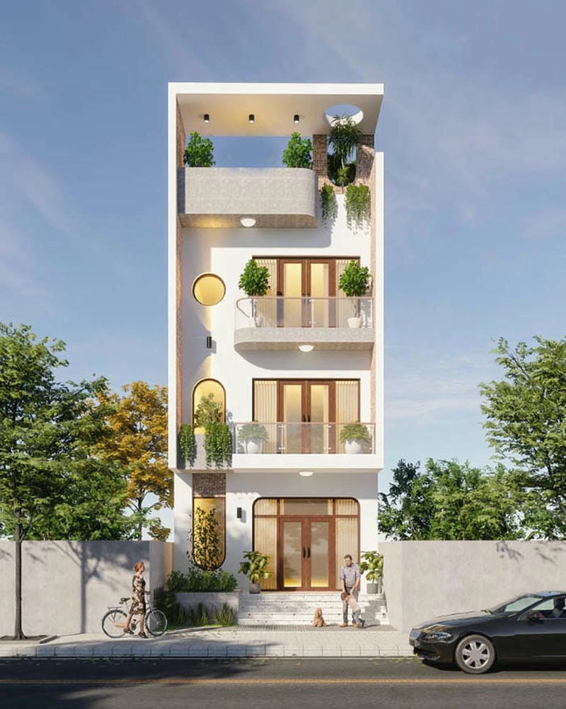 mẫu nhà phố đẹp 1 trệt 3 lầu kiến trúc hiện đại sang trọng