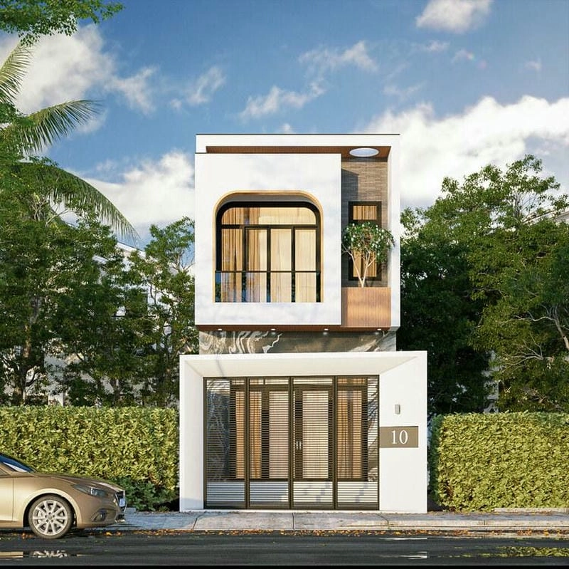 mẫu mặt tiền nhà phố 2 tầng đẹp cuốn hút ánh nhìn sang trọng