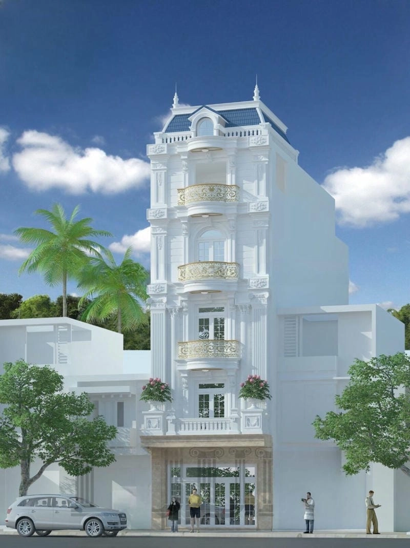 Mặt tiền nhà ống 5 tầng đẹp mang hơi thở hiện đại