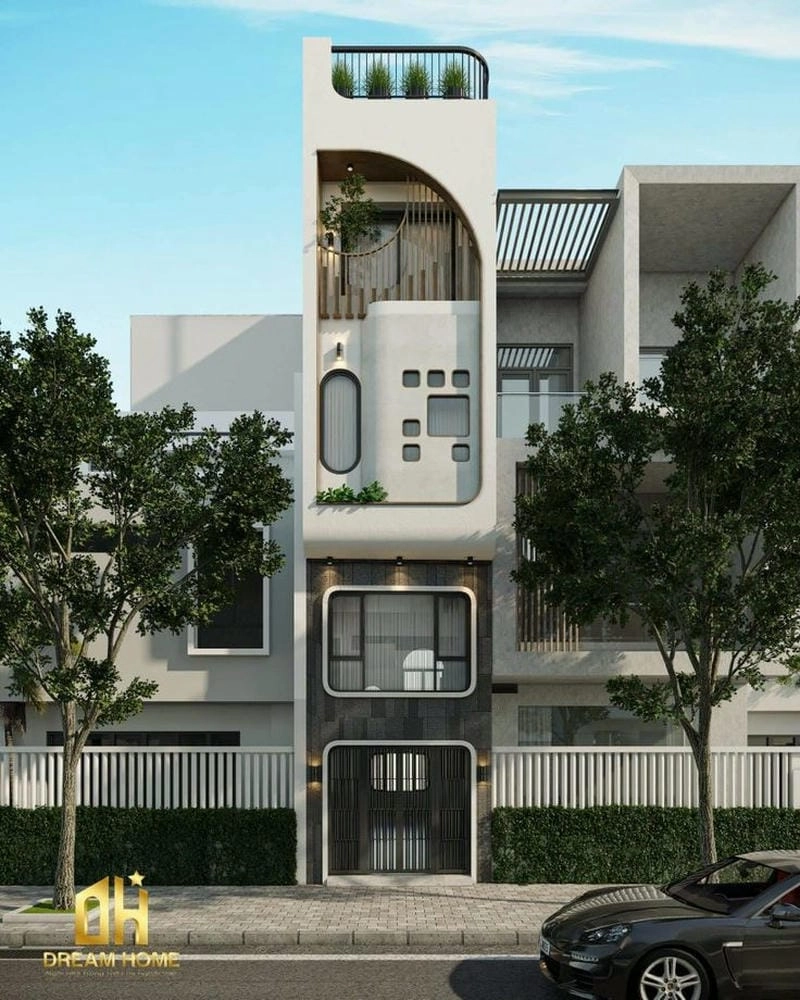 Mặt tiền nhà 5 tầng thu hút ánh nhìn từ xa