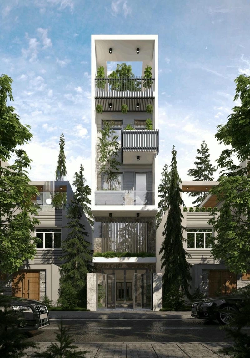 Mặt tiền nhà phố 5m 5 tầng sáng tạo từng đường nét
