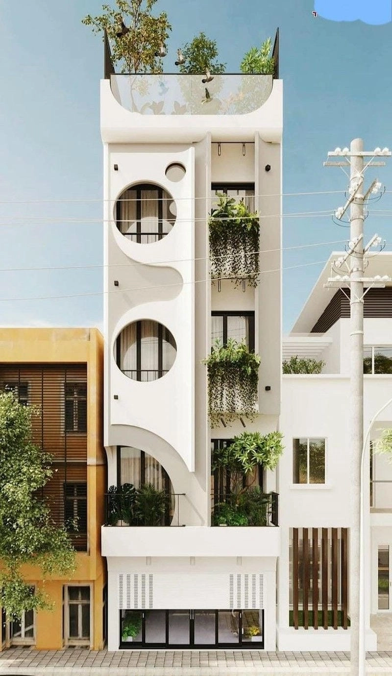 Mặt tiền nhà phố 5 tầng đẹp hút mắt với thiết kế mở