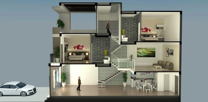 Ngắm nhìn mẫu nhà phố lệch tầng đẹp độc đáo