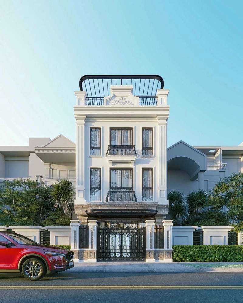 mẫu nhà tân cổ điển 5m nhỏ gọn vẫn giữ vẻ sang trọng