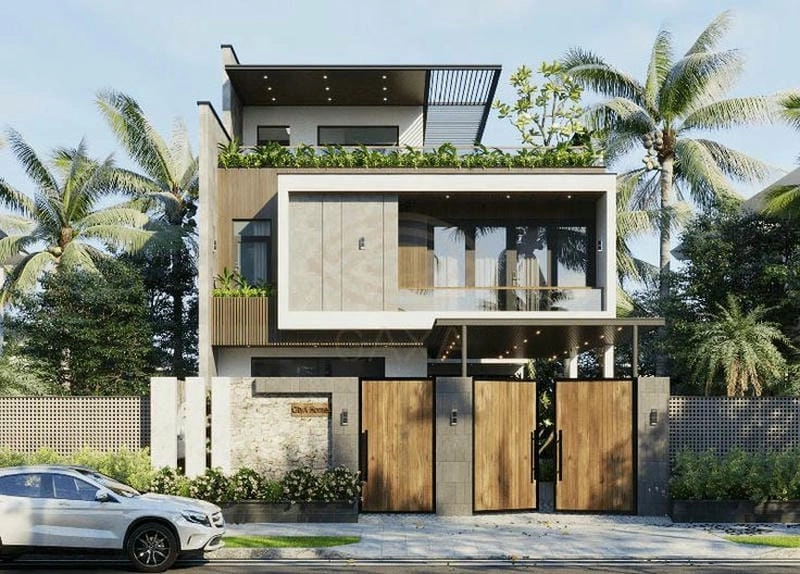 mẫu mặt tiền nhà vuông đẹp tạo điểm nhấn sang trọng