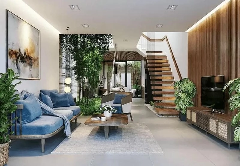 mẫu phòng khách liền bếp nhà ống không gian tiện nghi thông thoáng