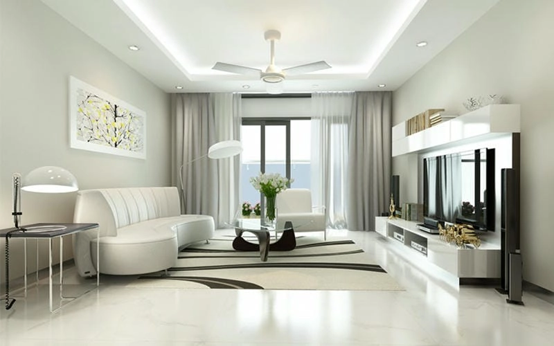 sơn nhà màu trắng ánh kem tạo hiệu ứng không gian rộng thoáng