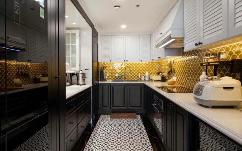 mẫu nhà bếp thông phòng khách thiết kế kết nối mượt mà