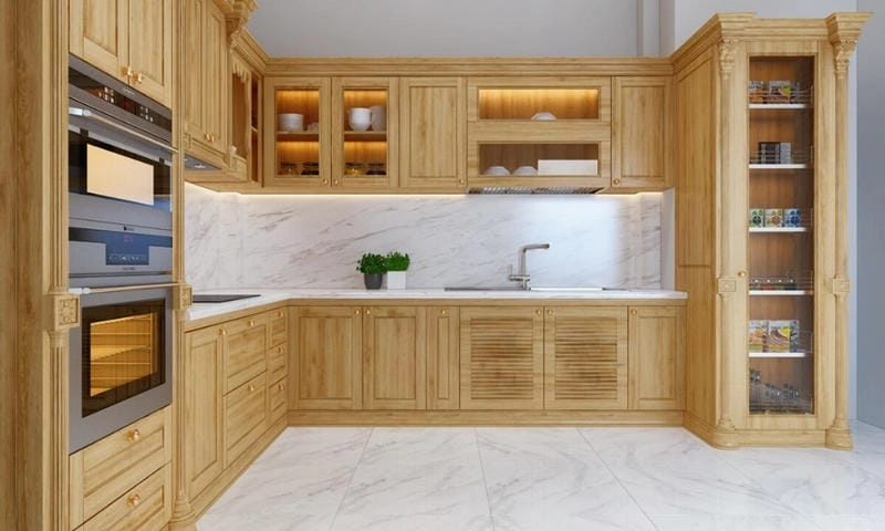 mẫu kệ bếp đơn giản giúp không gian bếp luôn gọn gàng