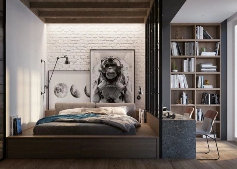 vách gỗ ngăn phòng ngủ tạo điểm nhấn ấm cúng cho nội thất