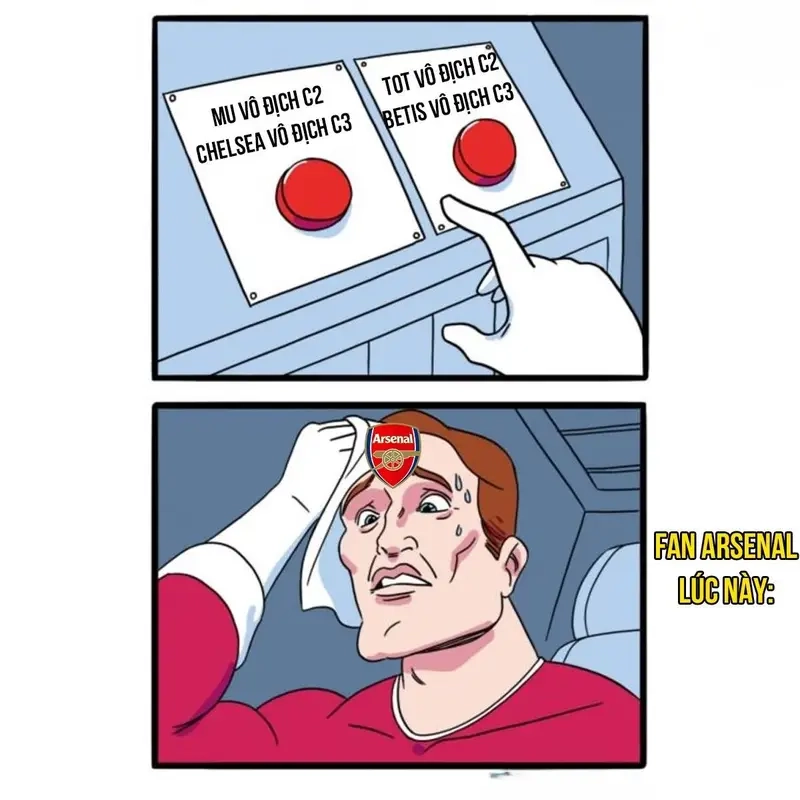 Biểu cảm hài hước meme fan Arsenal khi đội bóng ghi bàn