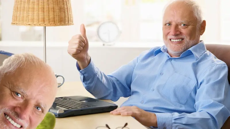 Meme nhân vật quốc tế cảm xúc với meme hide the pain Harold nổi tiếng