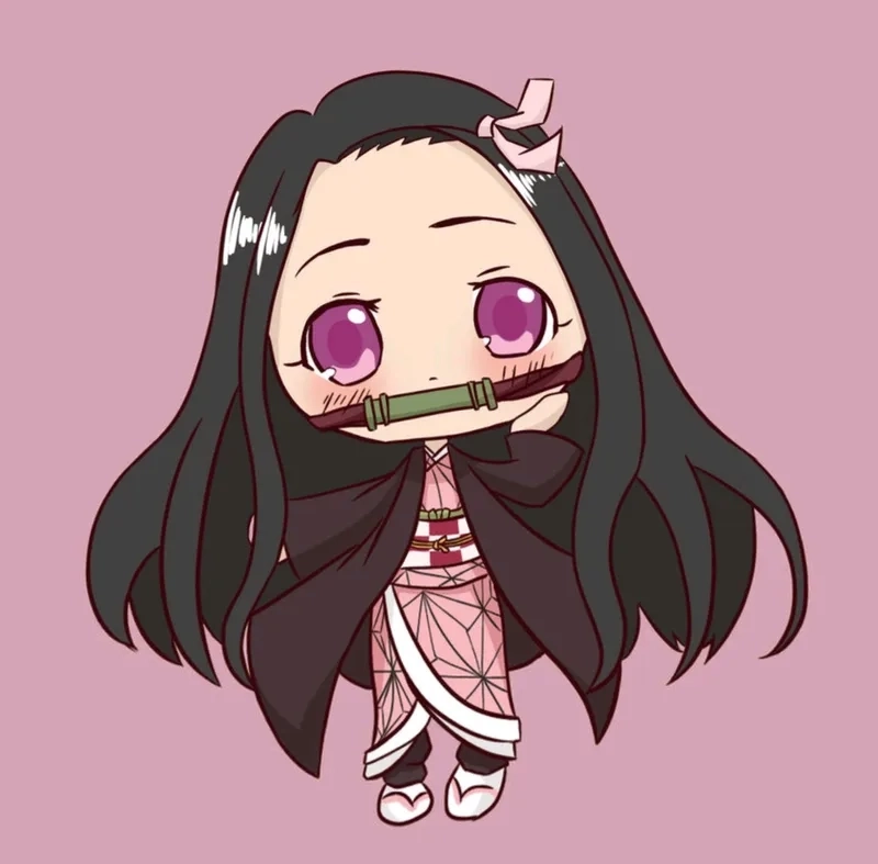 Nezuko chibi cute thường được in trên sticker, móc khóa hoặc ảnh nền điện thoại