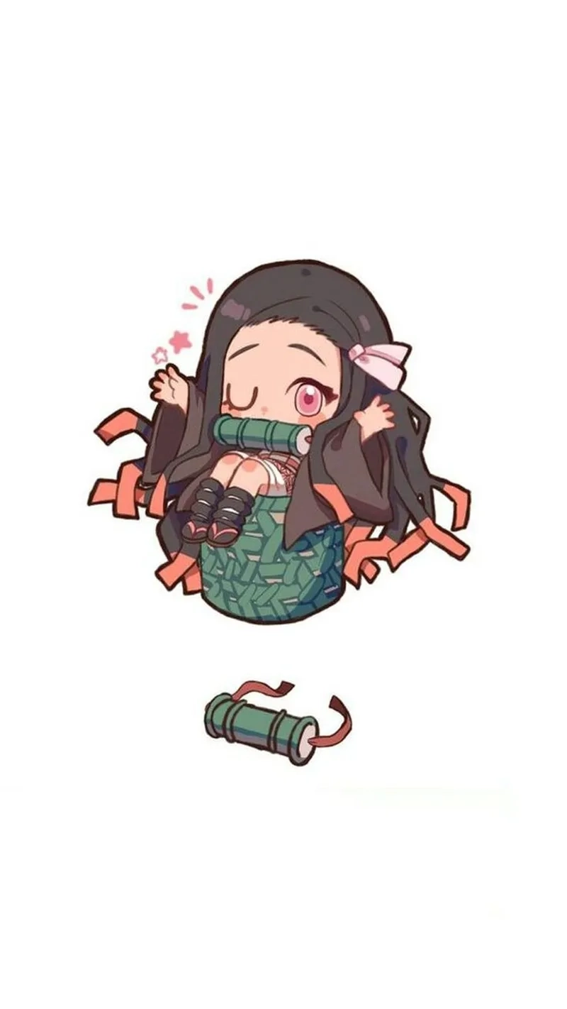 Nezuko chibi khiến người xem thích thú bởi đôi má hồng, ánh mắt to tròn đáng yêu