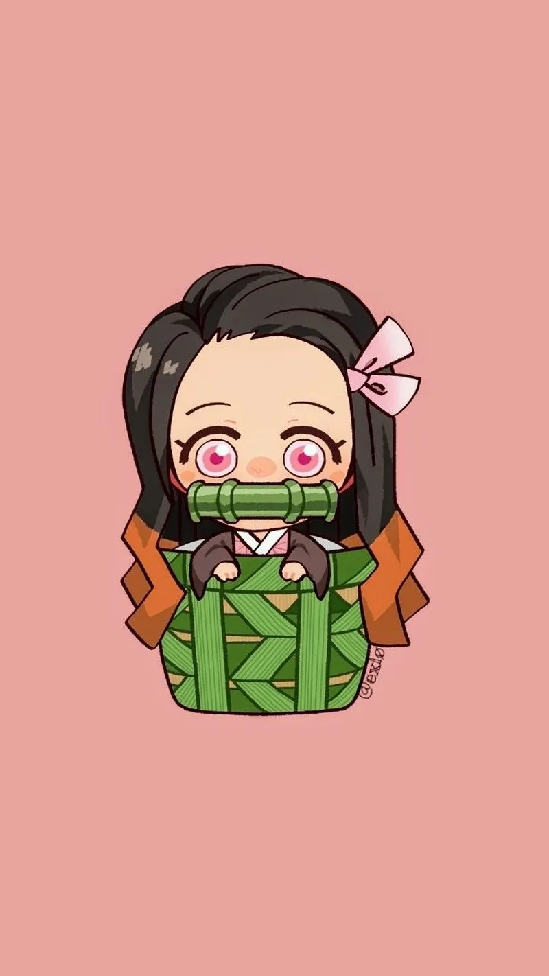 Kamado Nezuko chibi nổi bật với bộ haori hồng và mái tóc uốn đuôi ombre