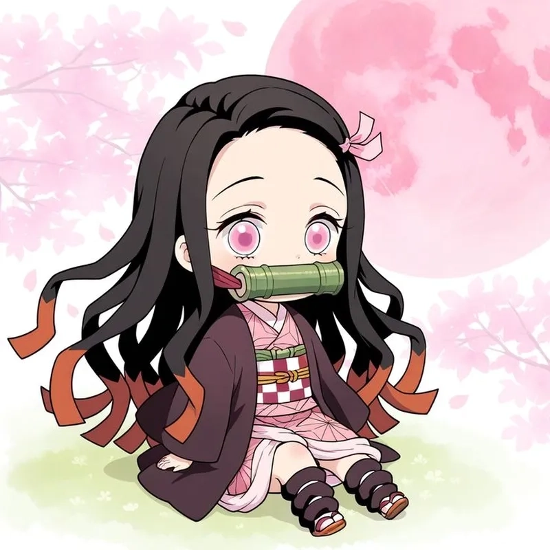 Hình Nezuko cute chibi kết hợp giữa vẻ đáng yêu và sự mạnh mẽ độc đáo