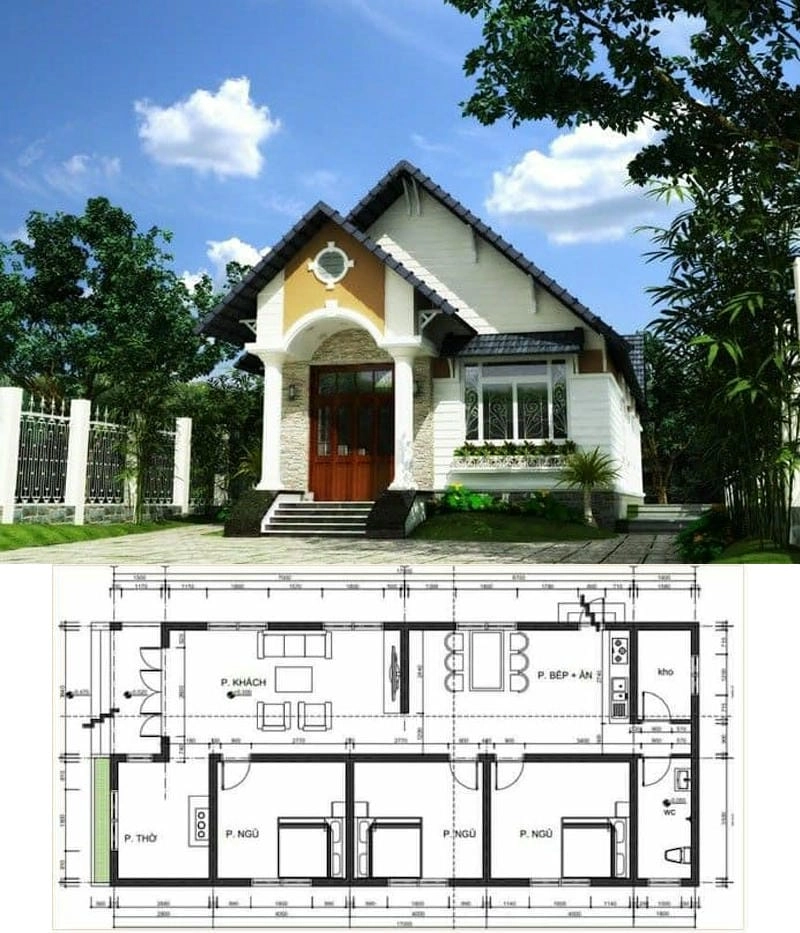 Gợi ý mẫu nhà ống 1 tầng 3 phòng ngủ 1 phòng thờ hài hòa hợp lý