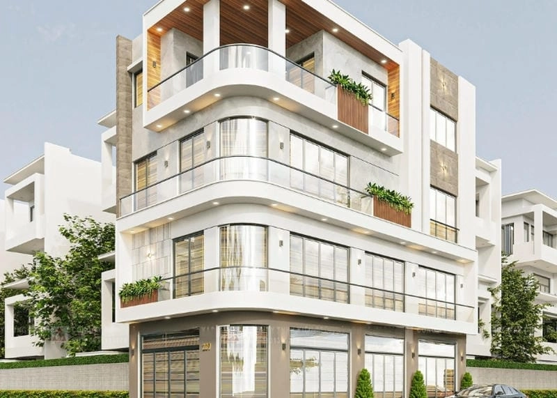 thiết kế nhà mặt tiền 8m sâu 5m phối cảnh hiện đại hài hòa