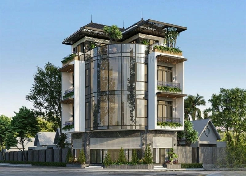 mẫu nhà 4 tầng mặt tiền 7m điểm nhấn hình khối rõ ràng