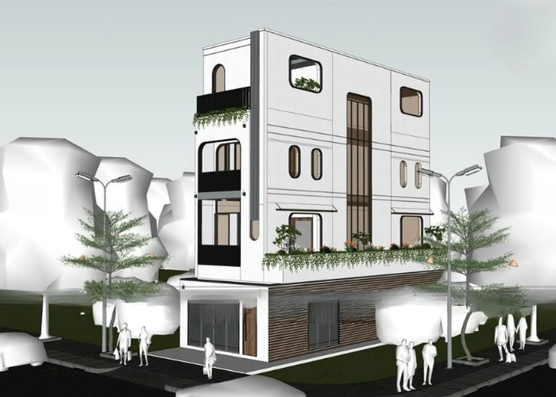 mặt tiền nhà ống 4 tầng hiện đại thiết kế nổi bật thu hút ánh nhìn