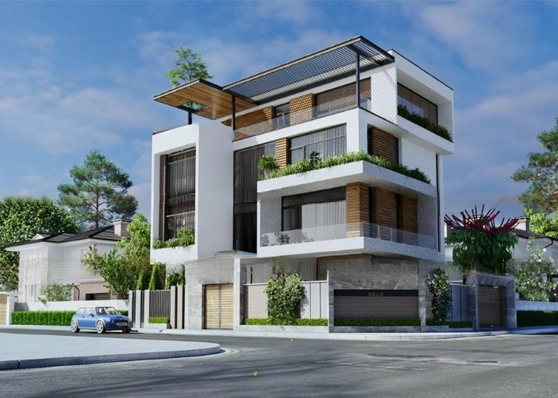 mẫu mặt tiền nhà ống 4 tầng hiện đại kiểu dáng độc đáo phá cách