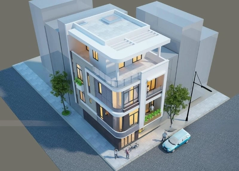 mặt tiền nhà phố 4 tầng đẹp gam màu nhã nhặn tạo cảm giác dễ chịu