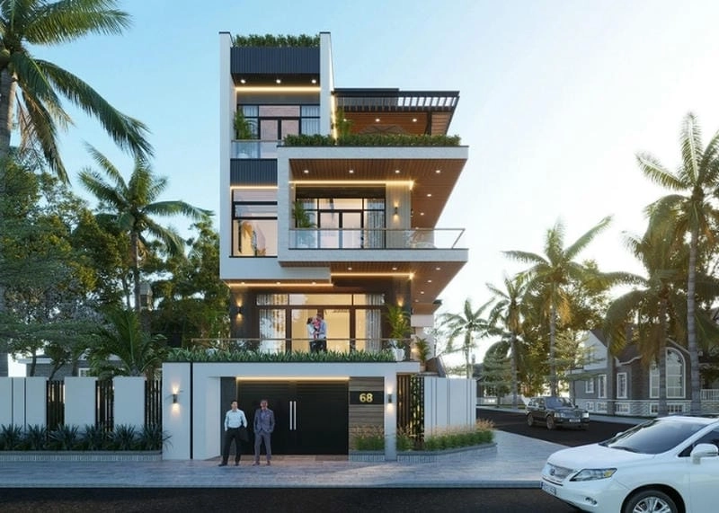 mặt tiền nhà ống 4 tầng gọn gàng tinh tế dễ thi công