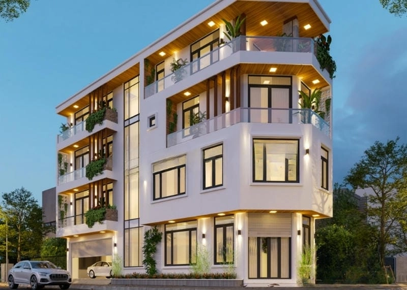 mẫu nhà 4 tầng 2 mặt tiền sang trọng phối màu hài hòa tinh tế