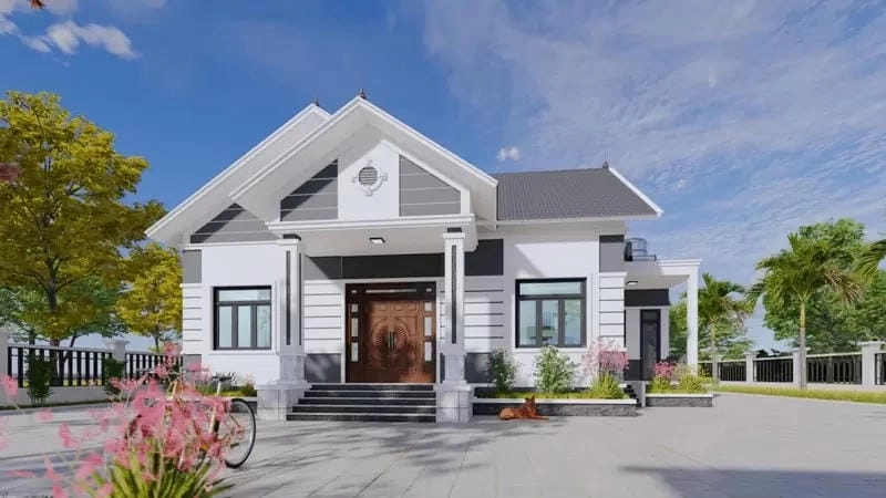 mẫu nhà mái thái 3 gian thiết kế hài hòa không gian Việt