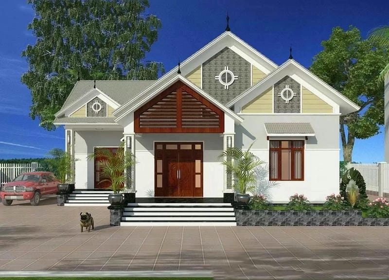 mẫu nhà cấp 4 mái thái 9x10m phù hợp khu đất hình vuông