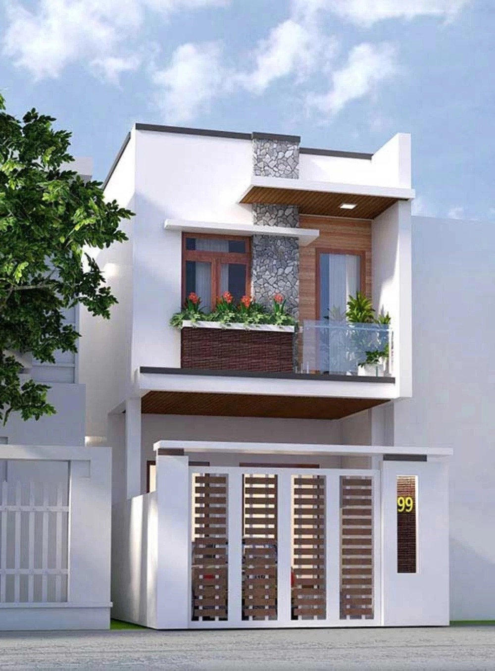 Gợi ý 400 triệu mẫu nhà ống 2 tầng nông thôn mái bằng