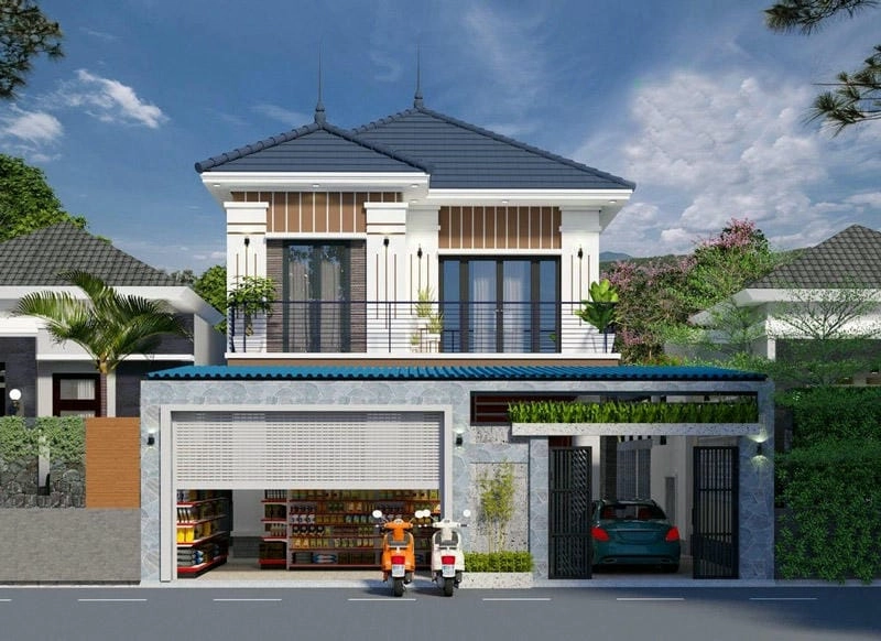 Tham khảo mẫu thiết kế mặt tiền nhà phố 2 tầng tinh tế