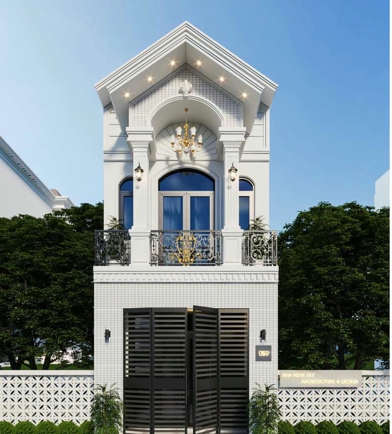 mẫu lan can nhà tân cổ điển tạo điểm nhấn mặt tiền