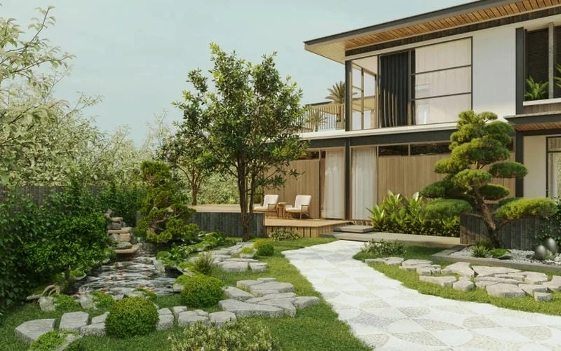mẫu nhà vườn 300m2 thiết kế thoáng đãng hài hòa