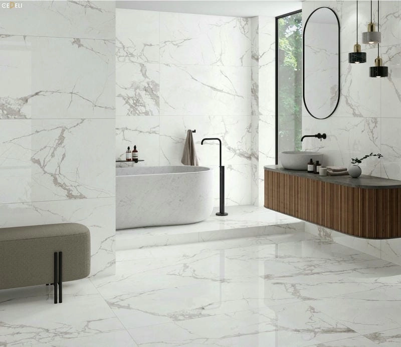 gạch nhà tắm màu tối ấm áp tinh tế và sang trọng