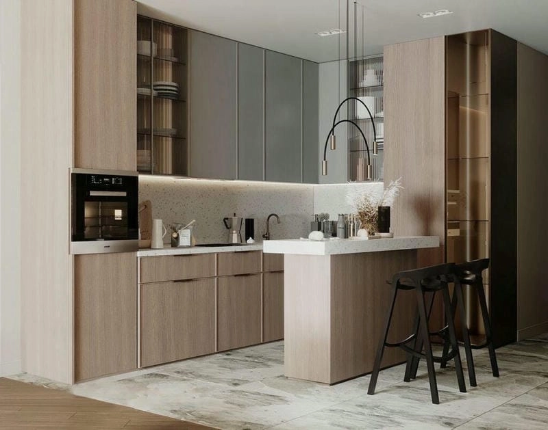 mẫu thiết kế nhà bếp đẹp bố trí hài hòa