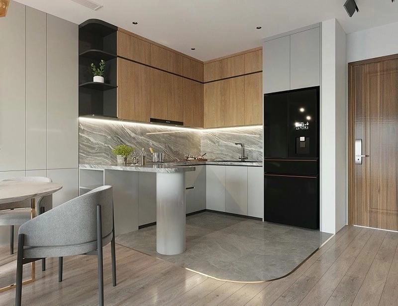 mẫu bố trí nhà bếp sắp xếp thông minh tiện lợi