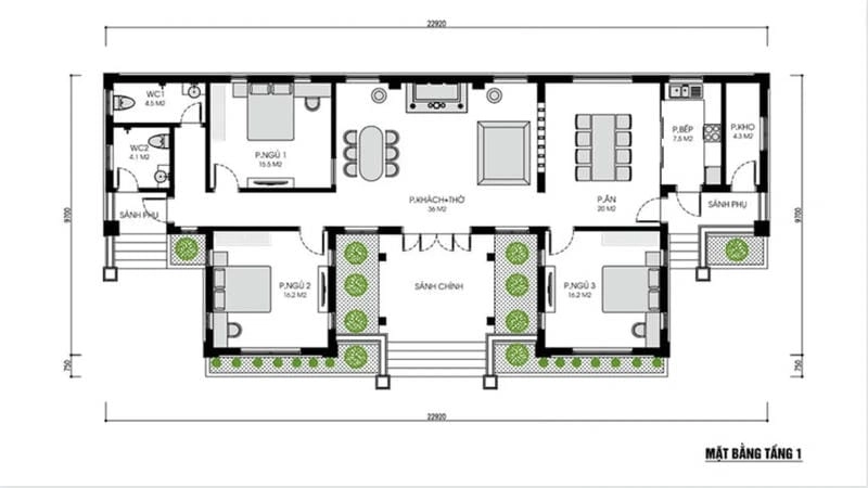 mẫu nhà chữ u 4 phòng ngủ mái nhật không gian tiện nghi sang trọng