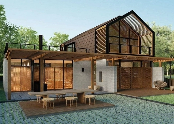 mẫu nhà gỗ trên tầng 2 tận dụng tối đa diện tích