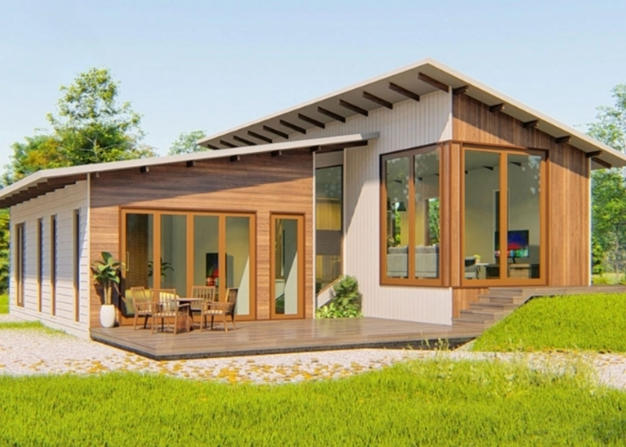 mẫu nhà gỗ kết hợp nhà xây phá cách độc đáo hài hòa