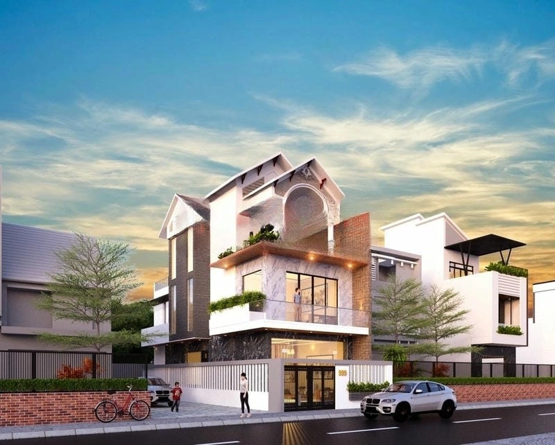 mẫu nhà vuông 2 tầng tân cổ điển phong cách sang trọng quý phái