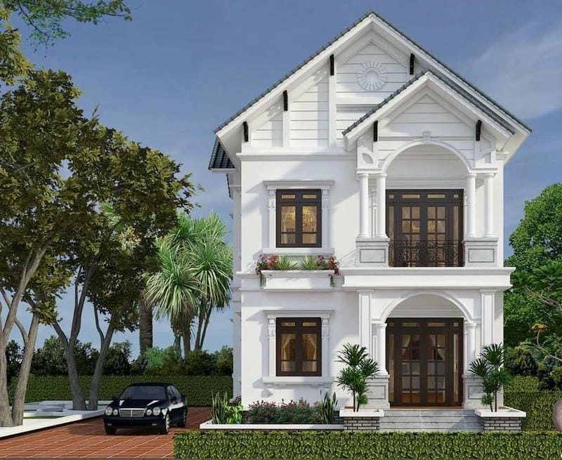 mặt tiền 8m mẫu nhà vuông 2 tầng 80m2 lựa chọn sang trọng đẹp mắt