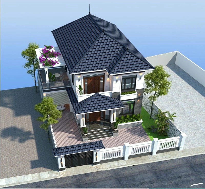 mẫu nhà vuông 2 tầng 2 mặt tiền thiết kế đón sáng thông thoáng