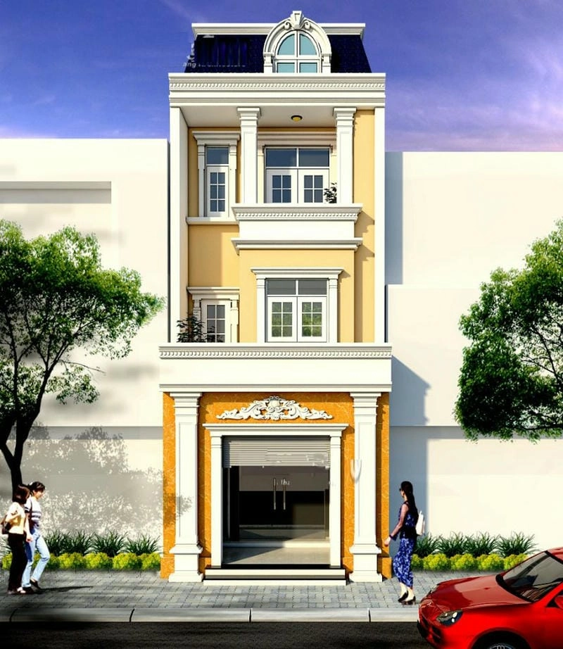 sơn mặt tiền nhà màu vàng tươi sáng rực rỡ nổi bật