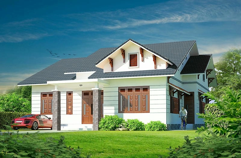 phối màu sơn mặt tiền nhà cấp 4 độc đáo hài hòa sang