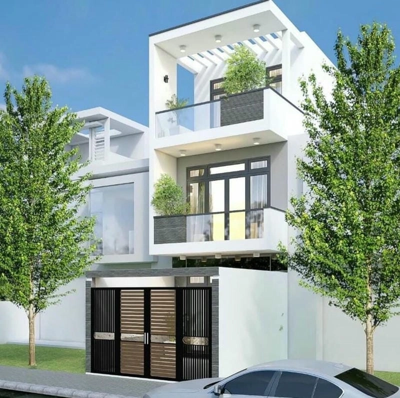 phối màu sơn mặt tiền nhà ống 3 tầng hiện đại ấn tượng riêng