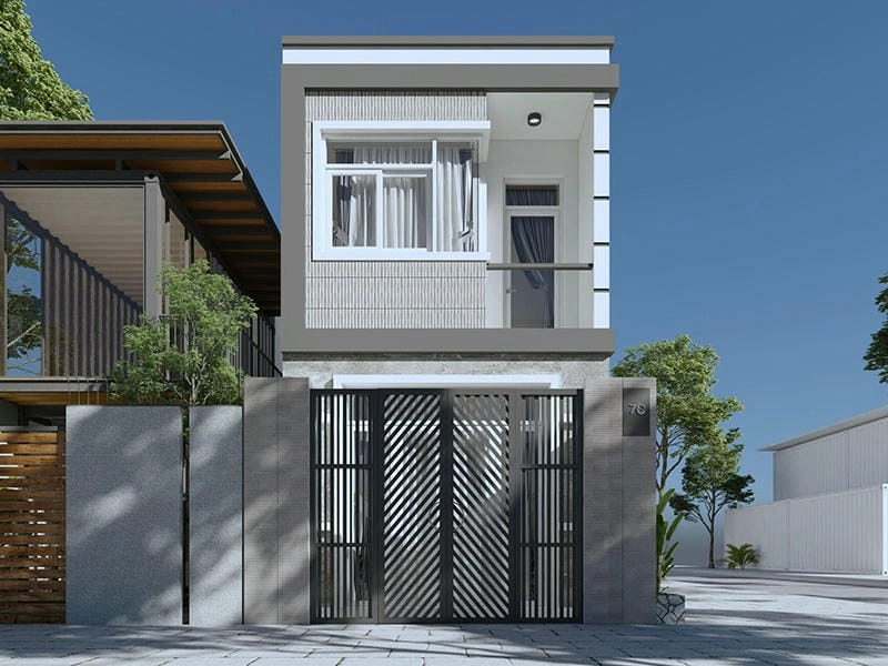 nhà ống đẹp sơn mặt tiền màu ghi xám hài hòa sang trọng