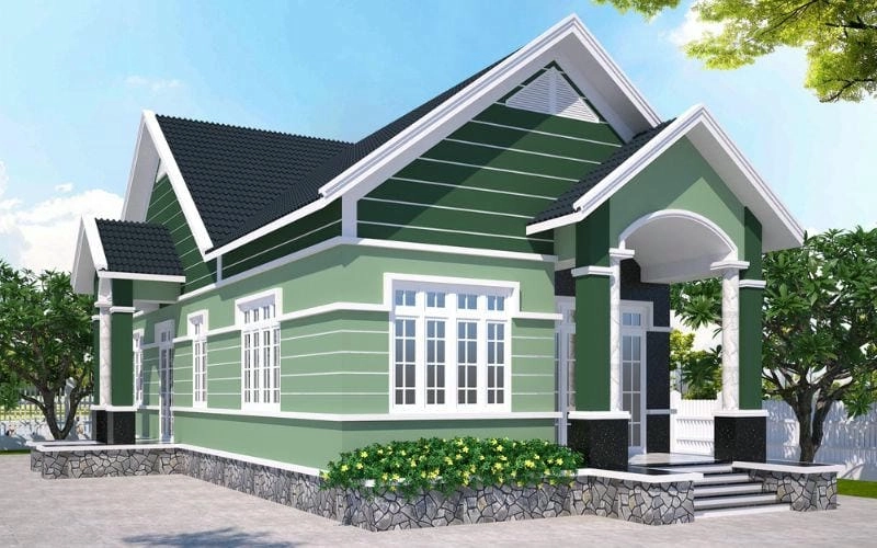 sơn mặt tiền nhà màu xanh la cây tươi mát cho mặt tiền