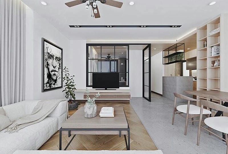 mẫu trần thạch cao phòng khách nhà gác lửng sang trọng và tiện nghi